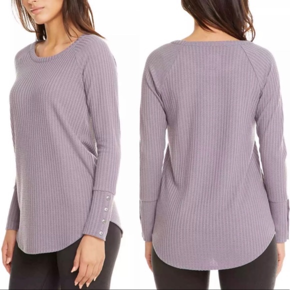 Chaser Tops - CHASER Purple Waffle Knit Button Cuff Top Medium